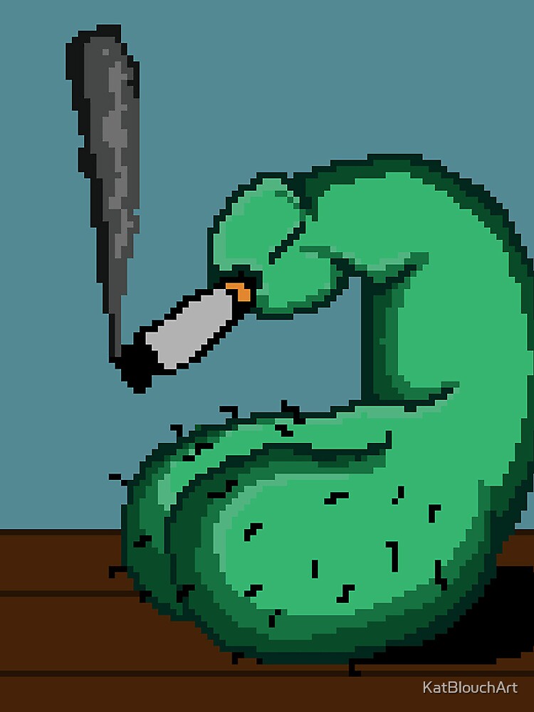 "Cigarette Break Pixel in Green" by KatBlouchArt