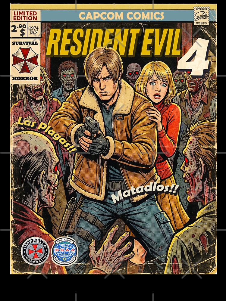 Resident Evil 4  Leon and Ashley Comic Retro Gaming Art by Back2Collage