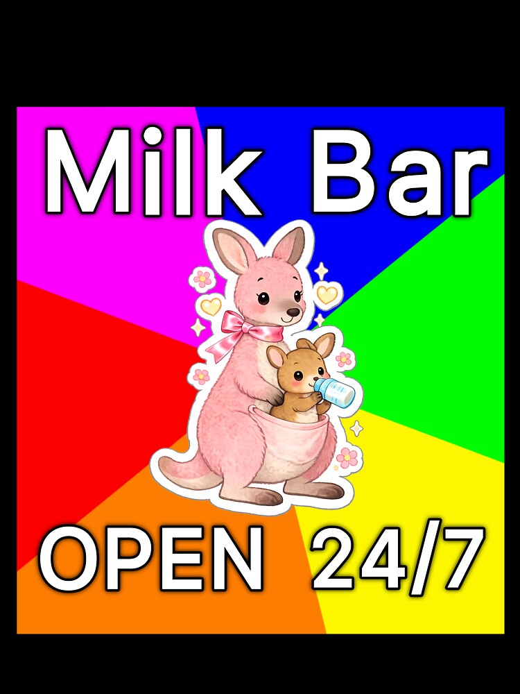 Milk Bar Open 24/7 – Kawaii Kangaroo Mom & Baby Cute Sticker Design by ahfas86