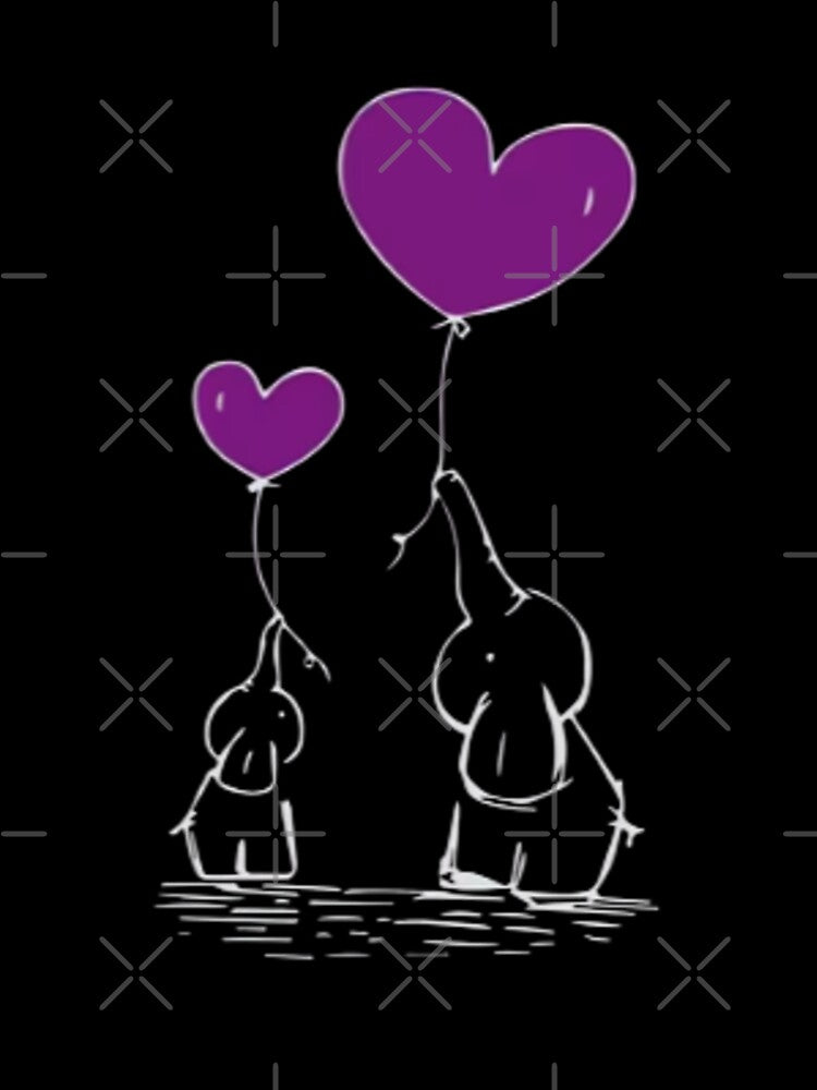 Sweet Parent and Child Elephant Holding Purple Heart Balloons Minimalist Animal Love by QuotinTs