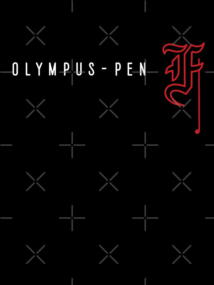 Olympus Pen F - Gothic Letter F - White & Red - Half Frame Vintage Film Camera Logo by Leah Streader