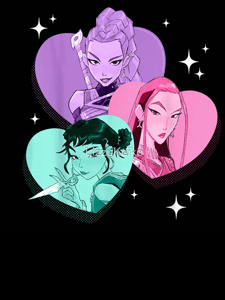 KPop Demon Hunters Anime Style Girl Power Heart Trio Aesthetic For Fans by LizzyKeiko