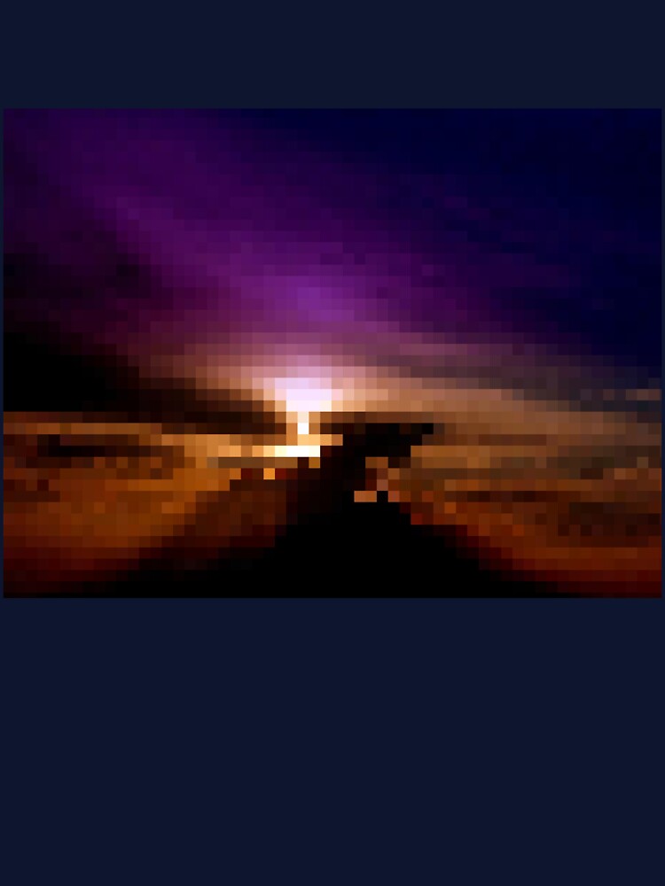 Pixelated Colorful Sunset Silhouette by Potato Quality Prints