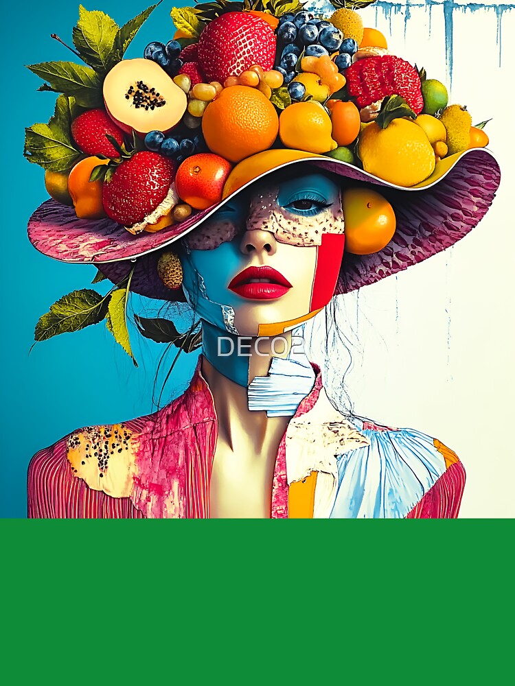 Whimsy Pop Art Female With Colorful Fruit Hat by DEC02