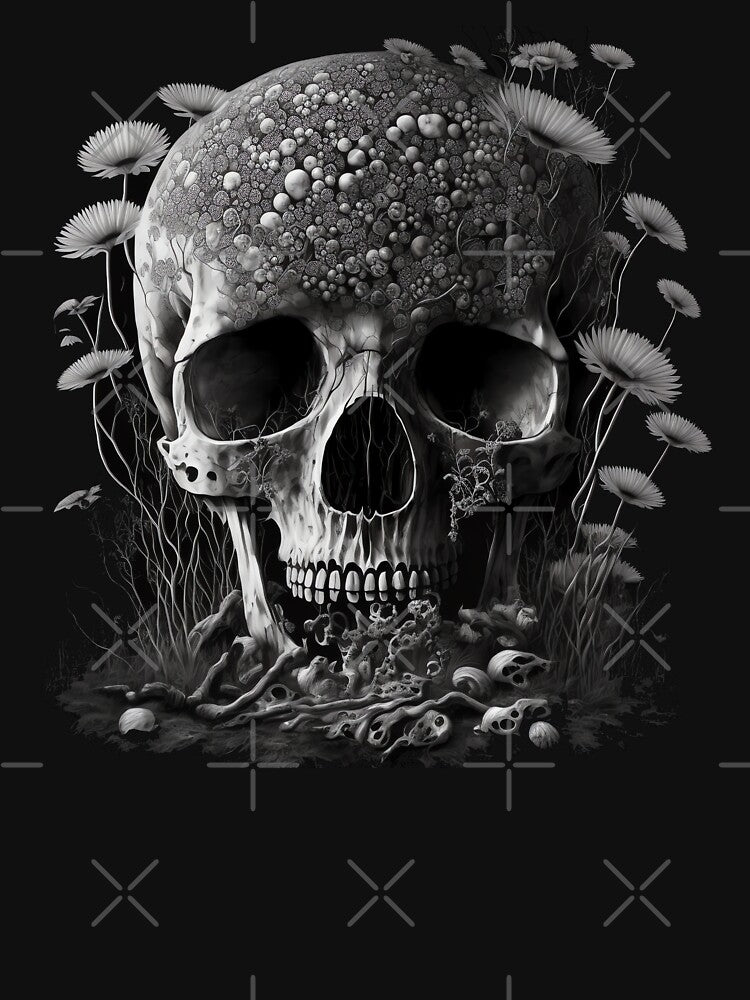 Creepy Skull with BloomingFlowers - Goth Wicca Occult by WILDEVIOLET
