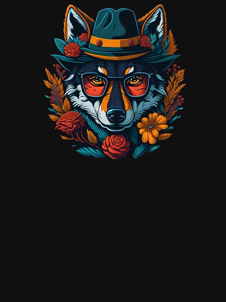 An Stylish Wolf Wearing Glasses Surrounded by Flowers by Schubert Schneider