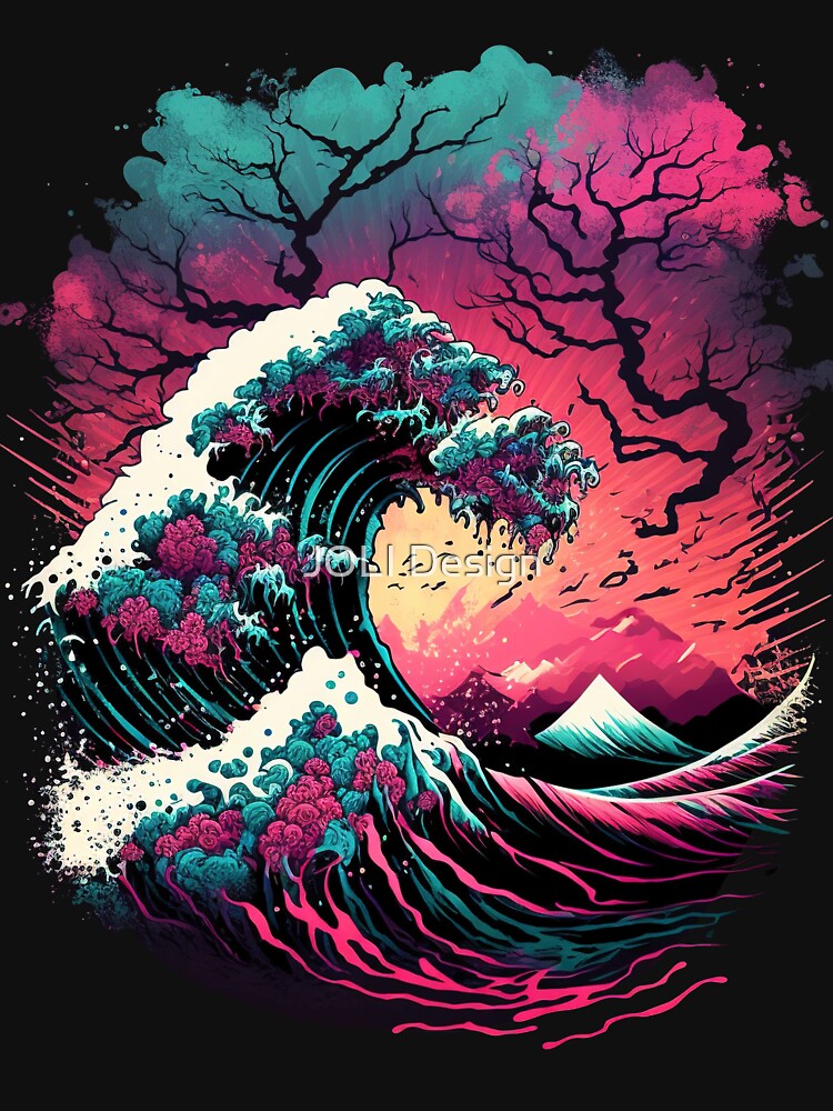 Retro Japanese Synthwave Great Wave T-Shirt Design by JOLI Design