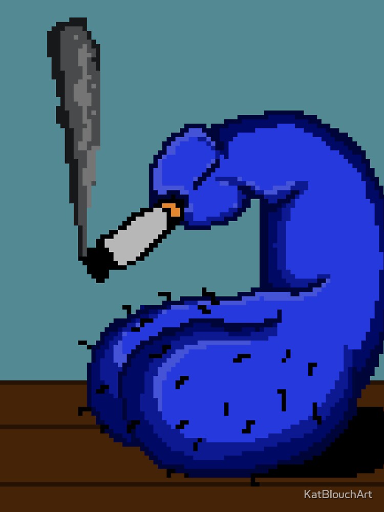 "Cigarette Break Pixel in Blue" by KatBlouchArt