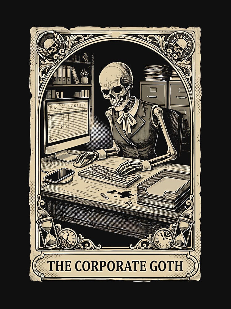Corporate Goth Tarot Card Skeleton Funny Office Worker by ElaineZPink