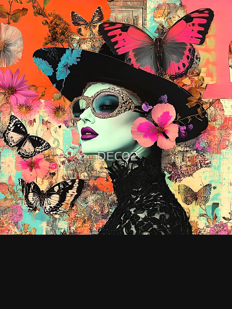 Fantasy Female Pop Art With Hat And Butterflies by DEC02
