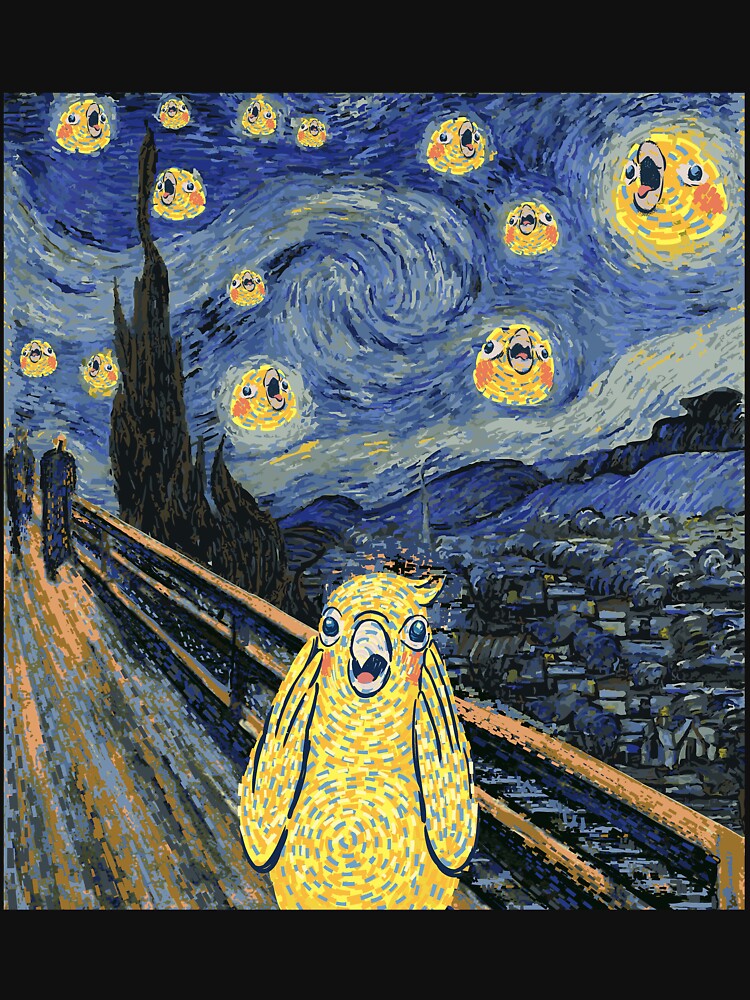Cockatiel Starry Night - Van Gogh and Munch Birbs Parody by Birb-Merch