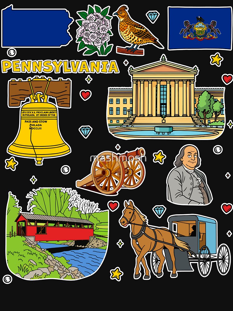 Pennsylvania State Landmarks Vintage Travel Design – Liberty Bell & State Pride Art by mashmosh