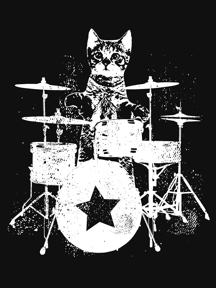Punk Rockstar Kitten Cat Drummer Playing Drums by ericrichard059