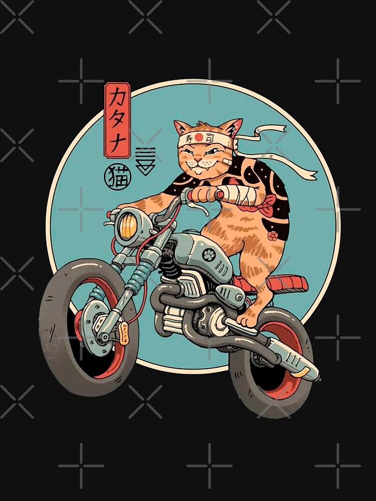 Samurai Biker Cat - Japanese Aesthetic Retro Art by martirush