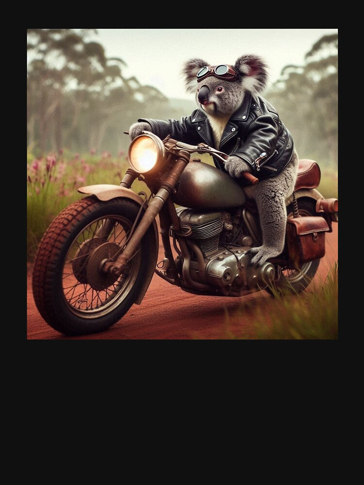 Koala riding an old motorcycle by Dogandesighn