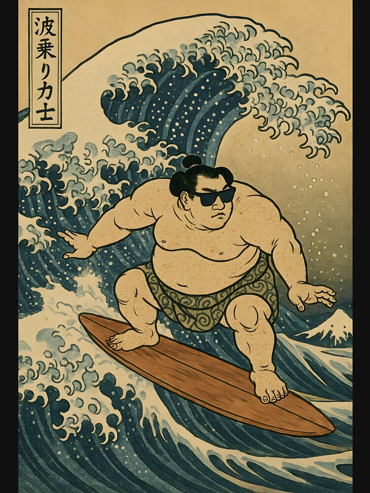 Surfing Sumo: Ukiyo-e Pop Art Wave Rider by neoUKIYOE