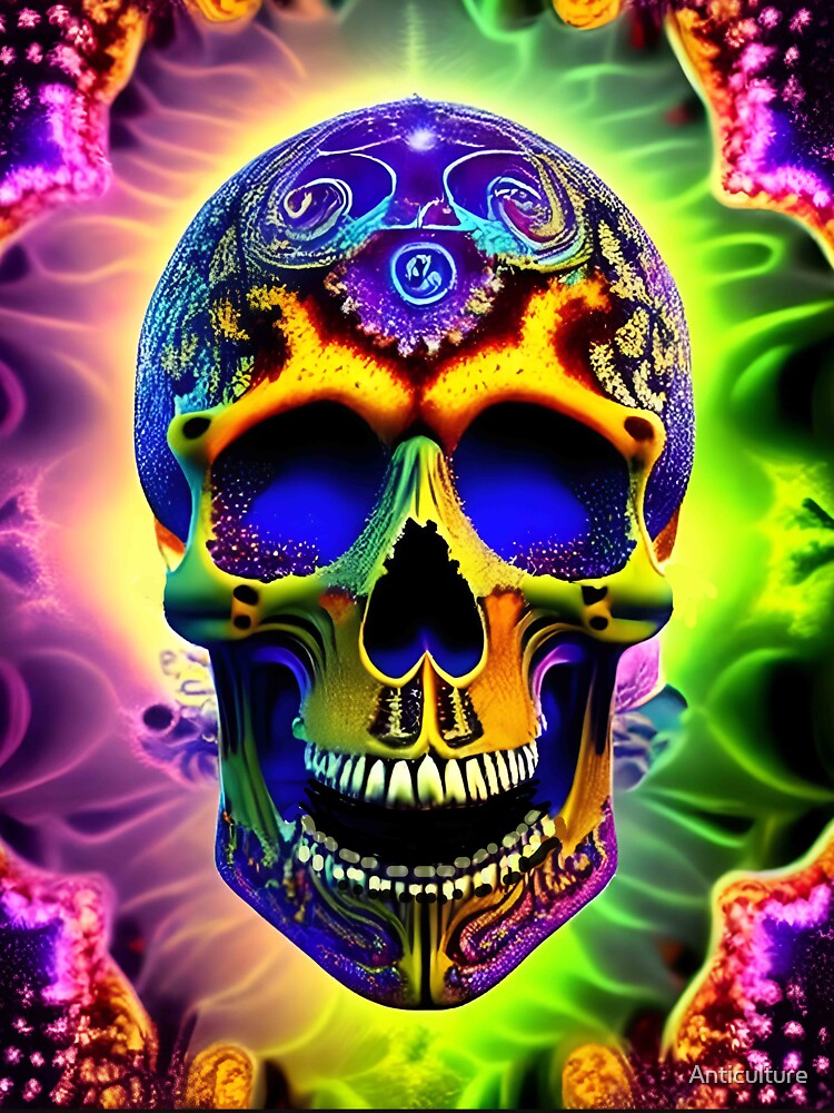 Skull Tie Dye Psychedelic Trippy Festival Hippie Neon by Anticulture