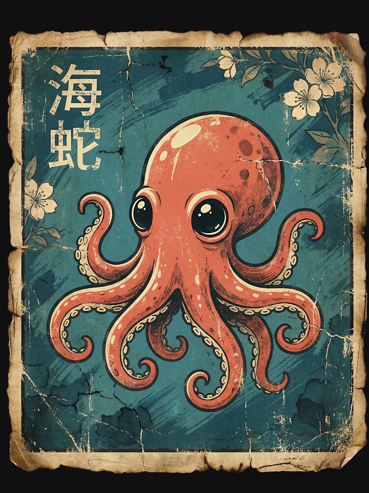 Cute Vintage Japanese Octopus Art – Retro Manga Style Sea Creature Illustration by YYoYY