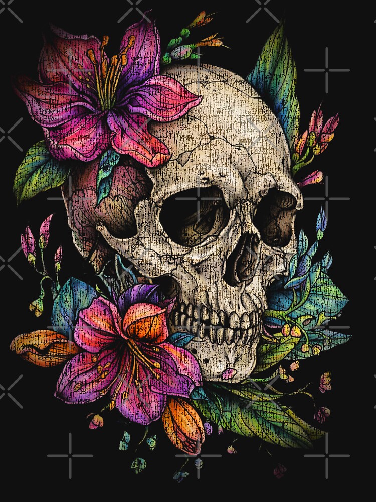 Floral Skull Halftone – Dark Gothic Flower Illustration by PSYNOVA