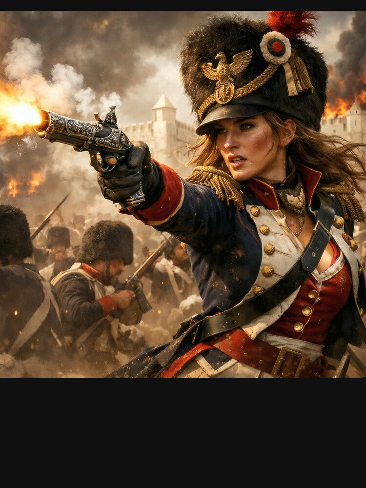 Napoleonic Warrior Princess – Female Soldier Fantasy Wall Art with Flintlock Pistol by Spiritveil