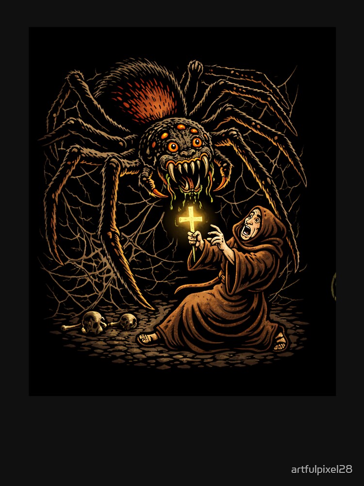 Giant Spider vs Monk – Dark Medieval Fantasy Art by Design by Anthony