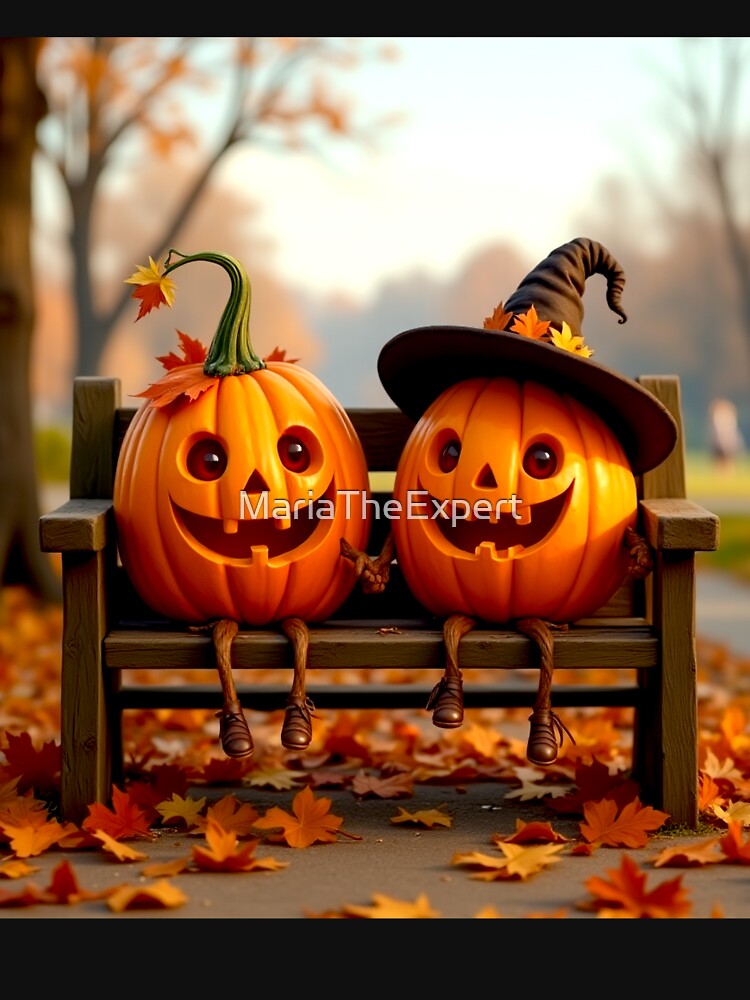 Happy Halloween Pumpkins on Bench by MariaTheExpert