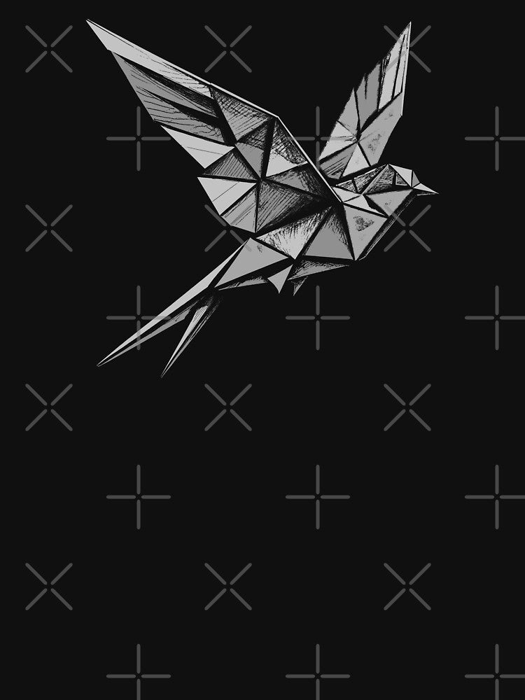 Flying Swallow, Origami Geometric Shape Feathers, Grey Abstract Swift Bird For Dark Color Products by PrimitiveTees