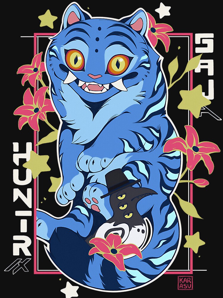 Blue Demon Cat With Hat Fantasy Art Gift For Kpop Fans by spidelroens