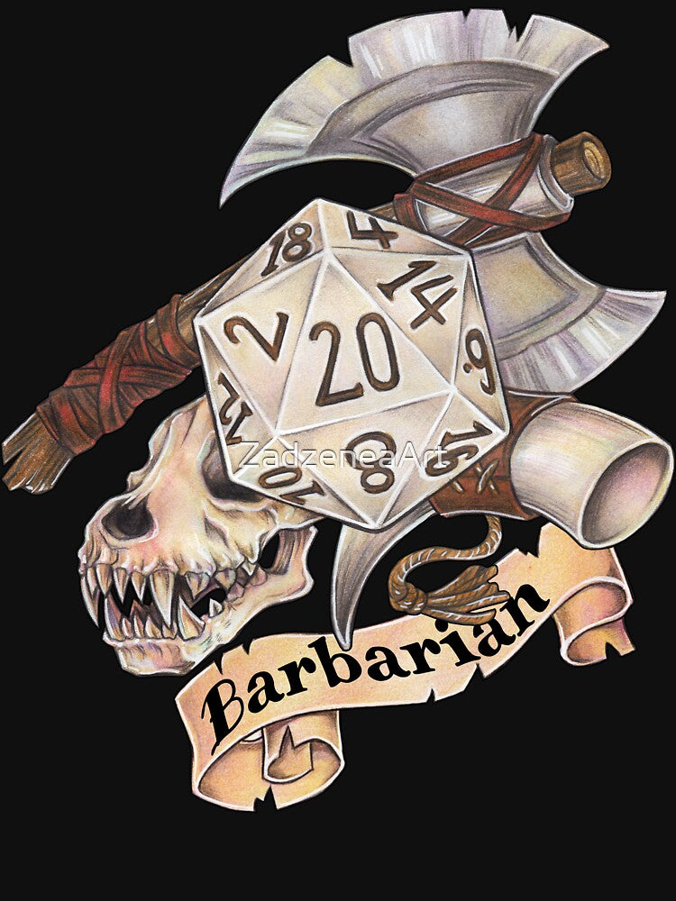 Role-playing game tabletop D20 dice gift barbarian by ZadzeneaArt