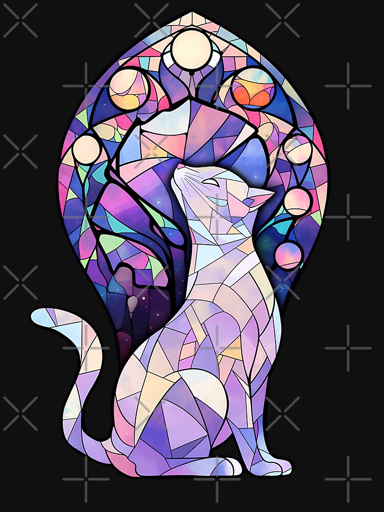 Colorful stained glass white cat- Halloween 2023 by octoboobs
