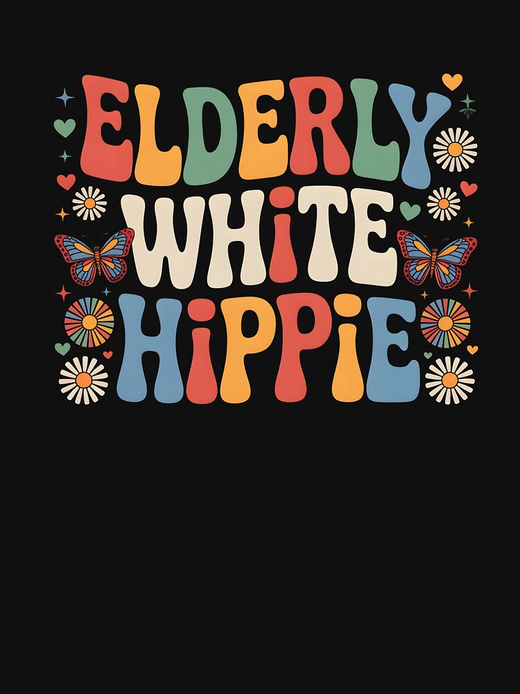 Elderly White Hippie Retro Rainbow Flowers Groovy Design by MissRasheedHam