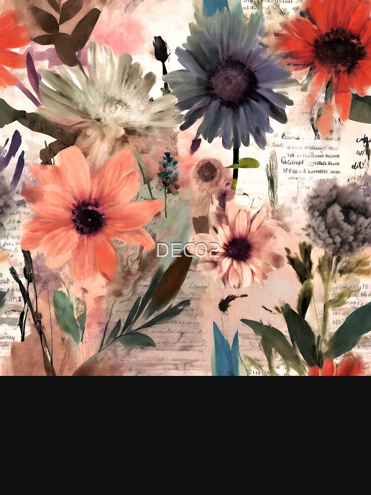 Boho-Inspired Grunge Flowers Junk Journal Design Art by DEC02
