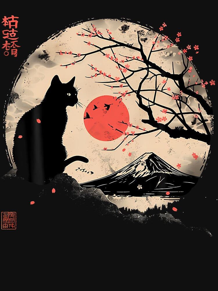 Black Cat Vintage Japan Art Japanese Theme Retro Print by charlettebren