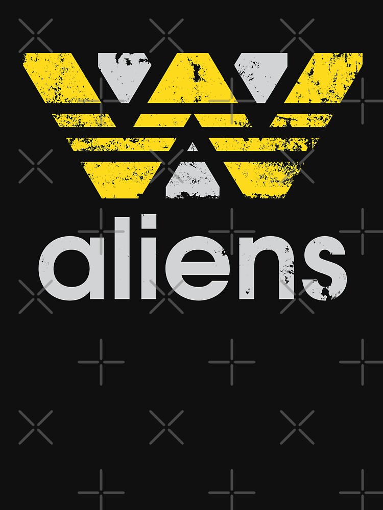'aliens'-movie megacorp and sports logo parody-stripes pattern-scifi lovers humor by ntesigntees