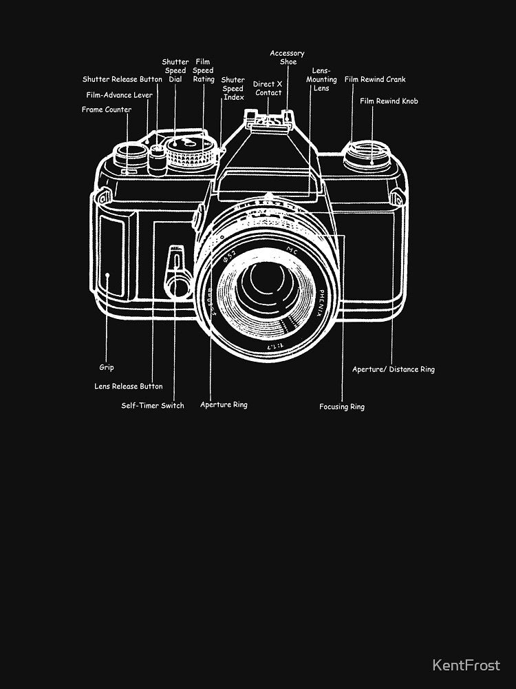 35mm Film Camera Schematic (white on black) by KentFrost