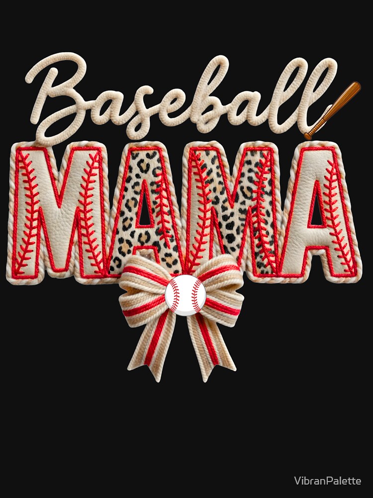 3D Chenille Patch Baseball Mama  - Leopard Print Embroidery Sport Mom Sublimation - Retro Baseball Bow Graphic by VibranPalette