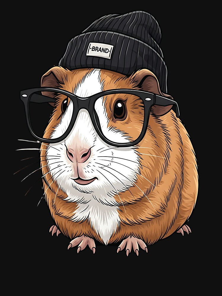 Hipster Guinea Pig T-Shirt – Cute Nerd Rodent with Glasses & Beanie by Dhakagallere