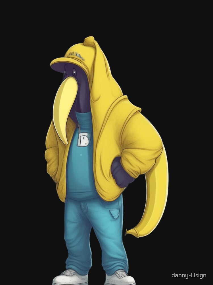 Banana rapper anthropomorphic with hoodie and baseball cap by danny-Dsign