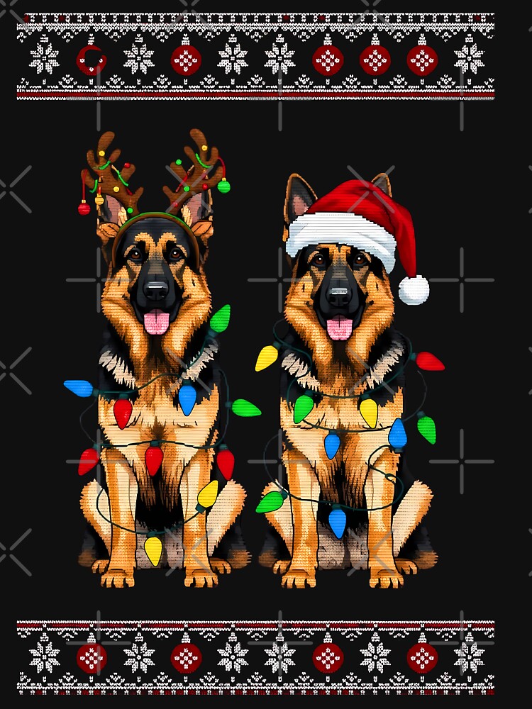 Festive German Shepherds Ugly Christmas Sweater Dog by VividDripCo