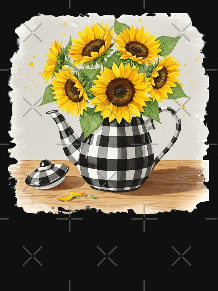white checked teapot sunflower classic tshirt by anandsiva2703