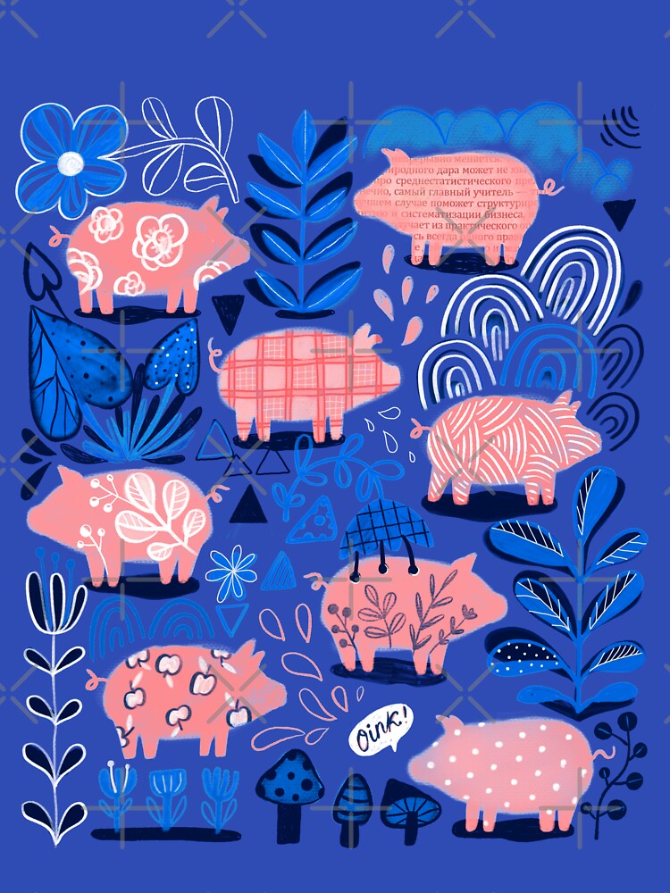 Cute pink pigs and flowers by kostolom3000
