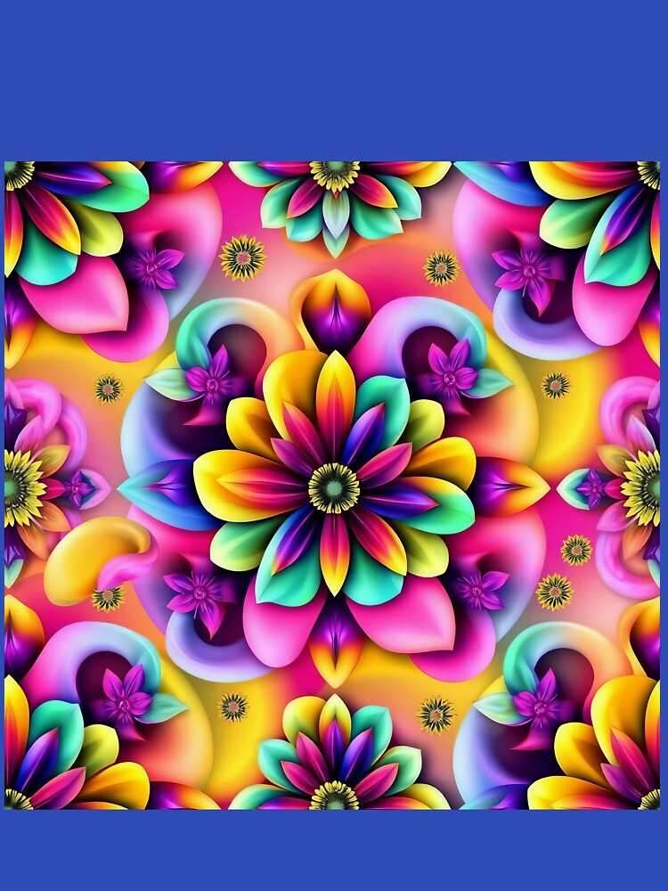 Psychedelic Floral Seamless Pattern, Rainbow 3D Flower Digital Paper, Colorful Abstract Sublimation Print Print, Soft Fantasy Sublimation Pattern by TheGaliyaStudio