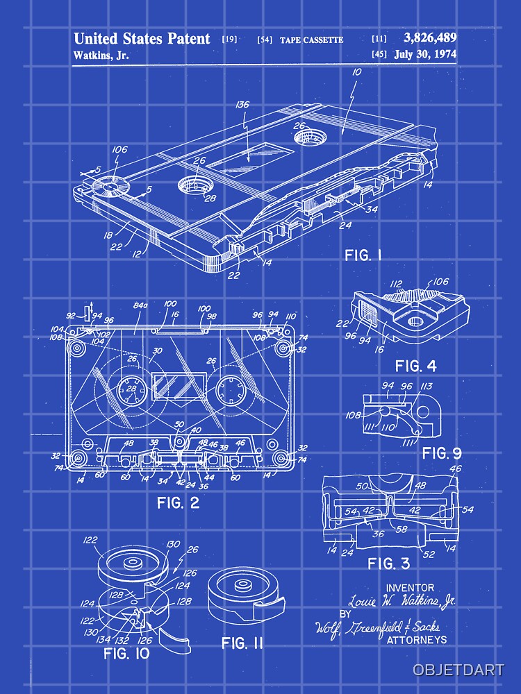 Vintage Audio Cassette Tape Patent by OBJETDART