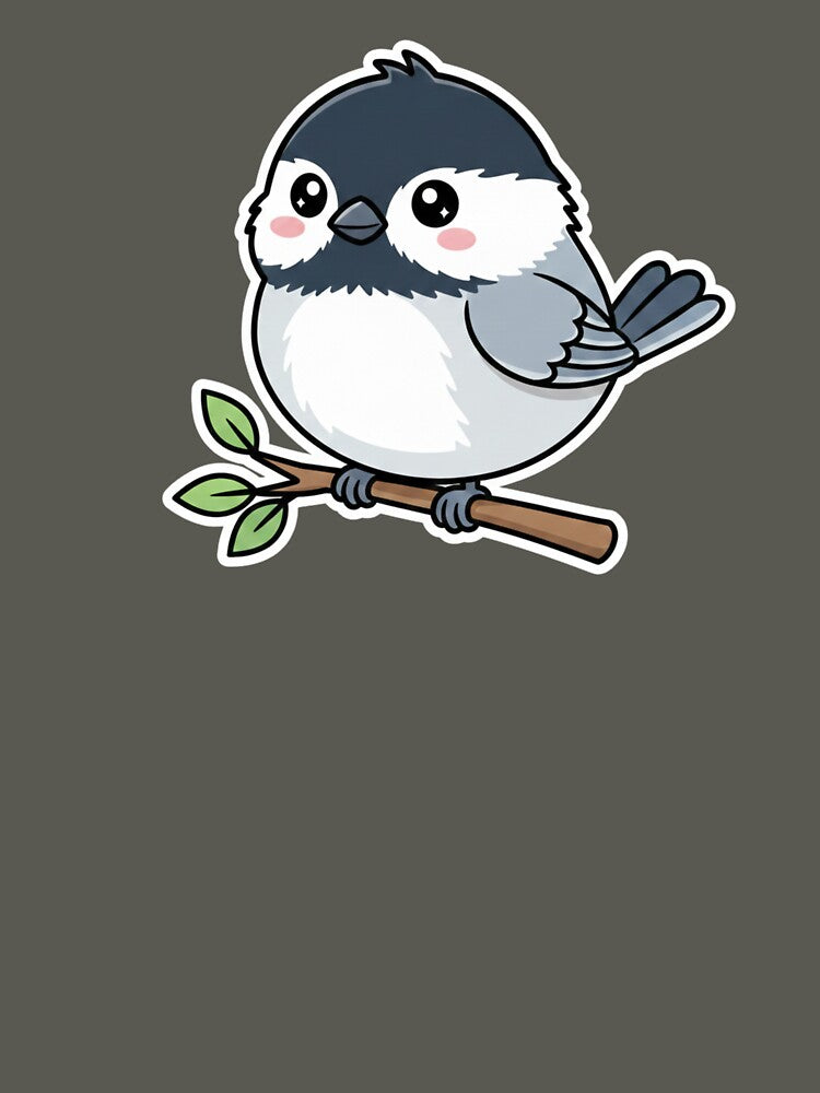 Kawaii Chickadee on a Branch by mossandmyth1984