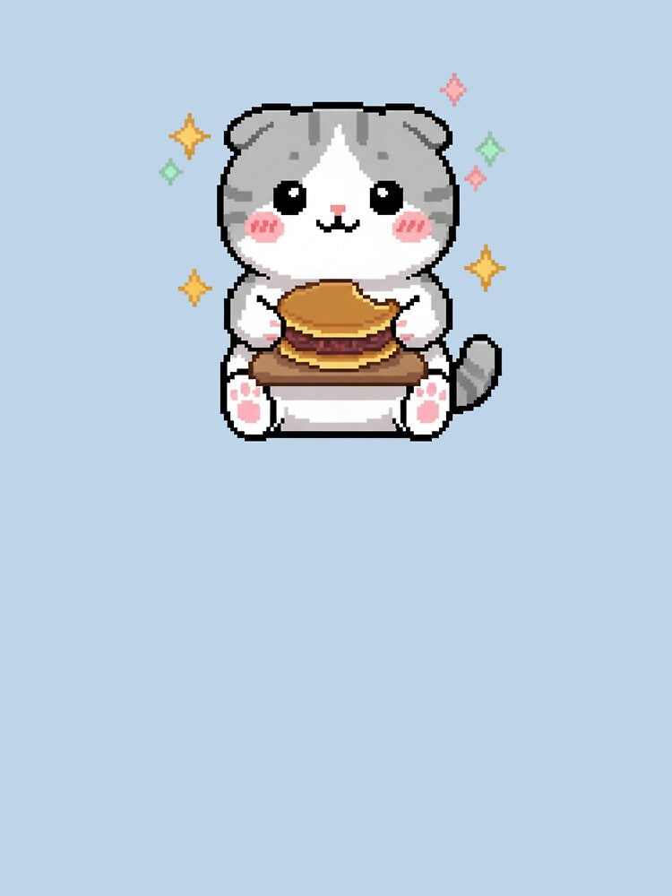 Pixel Cat Eating Dorayaki – 16-Bit Retro Animal Art by ClosetCrown