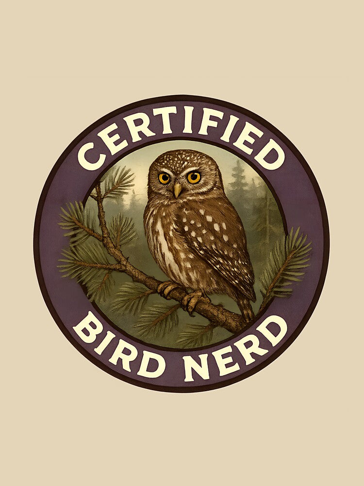 Certified Bird Nerd – Northern Pygmy Owl Vintage Badge by Brainy Bird's Place