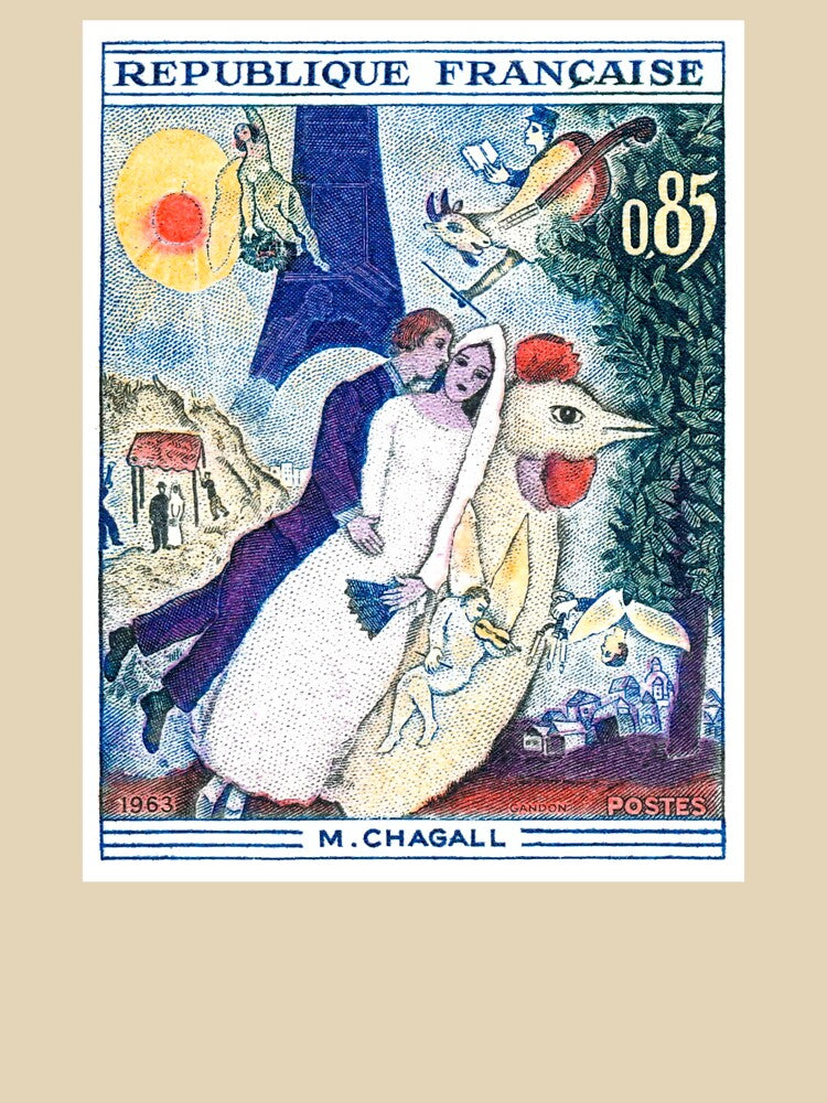 1963 FRANCE The Bride and Groom At The Eiffel Tower Stamp by retrographics