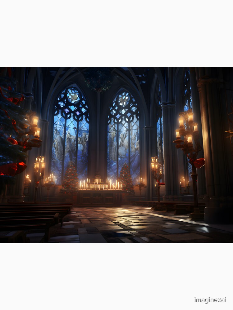 Christian Iconography Shines in Festive Christmas Stained Glass Poster by imaginexai