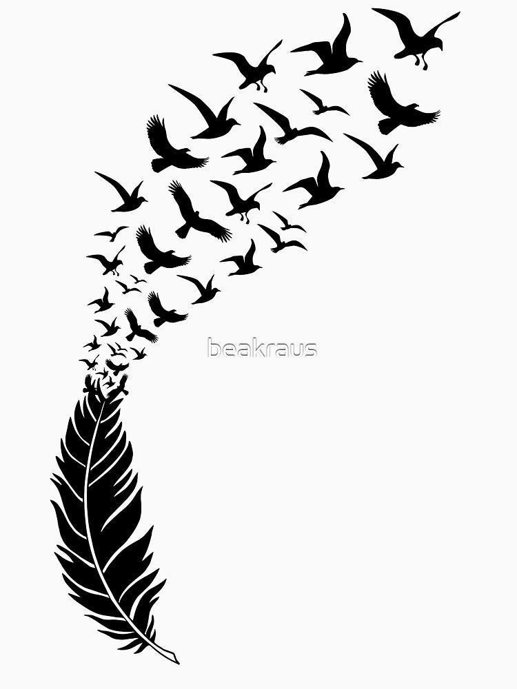 Black feather with flying birds by beakraus