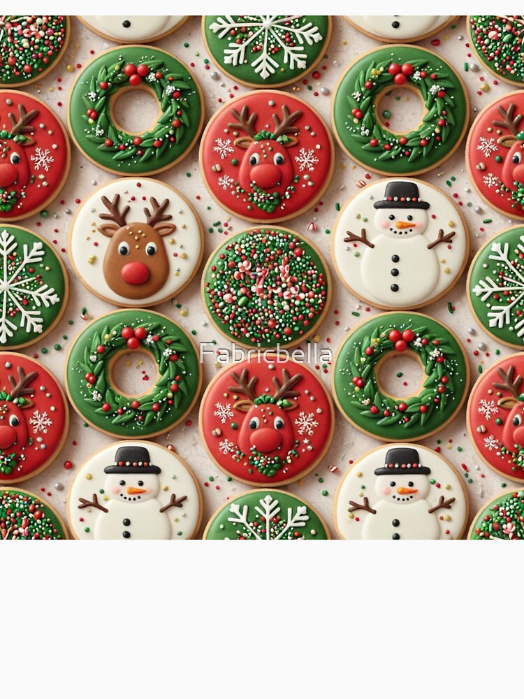 Decorated Christmas Cookie Pattern with Festive Icons by Fabricbella
